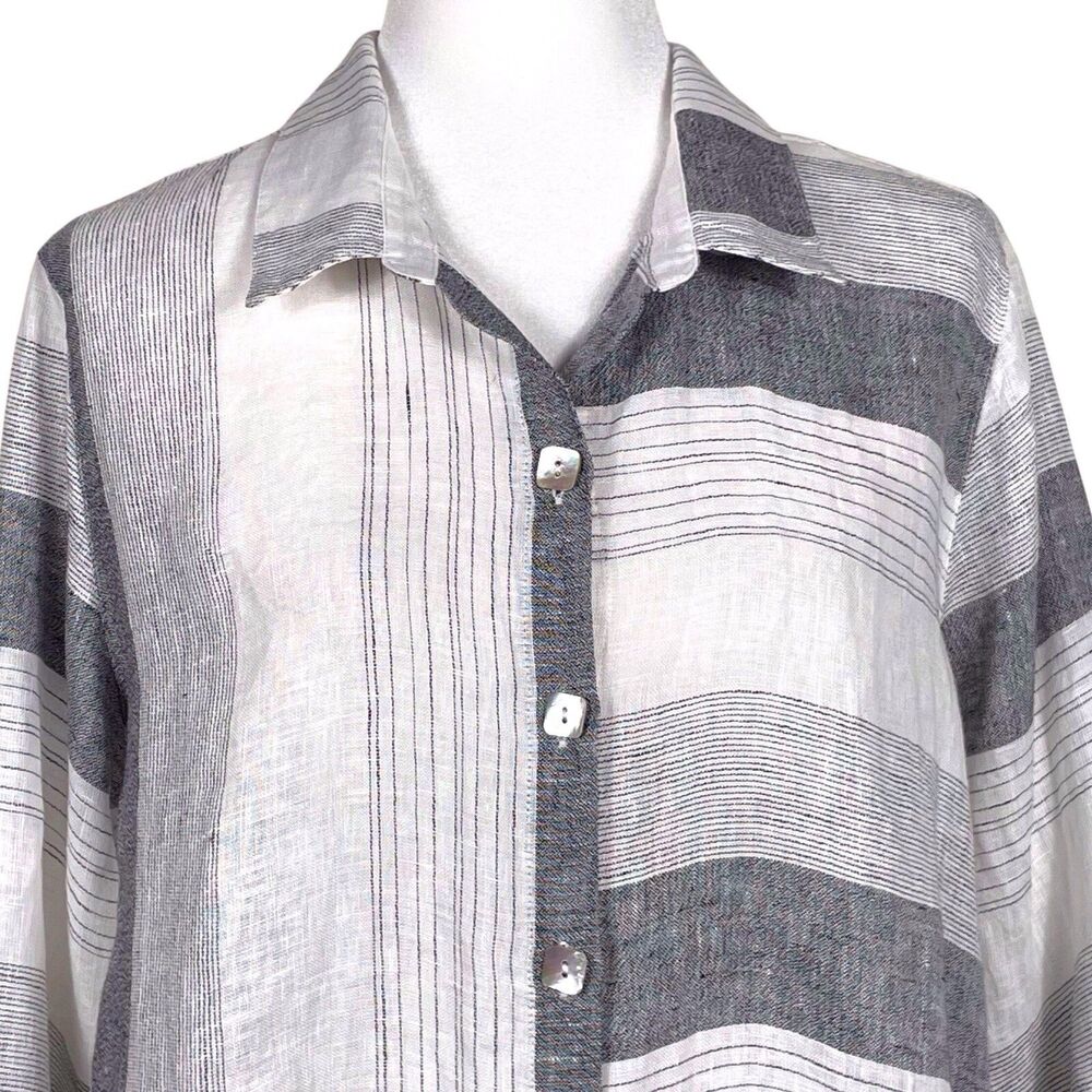 Habitat Linen Striped Lagenlook Top Blouse Relaxed Fit Size Large NWT - Picture 5 of 16